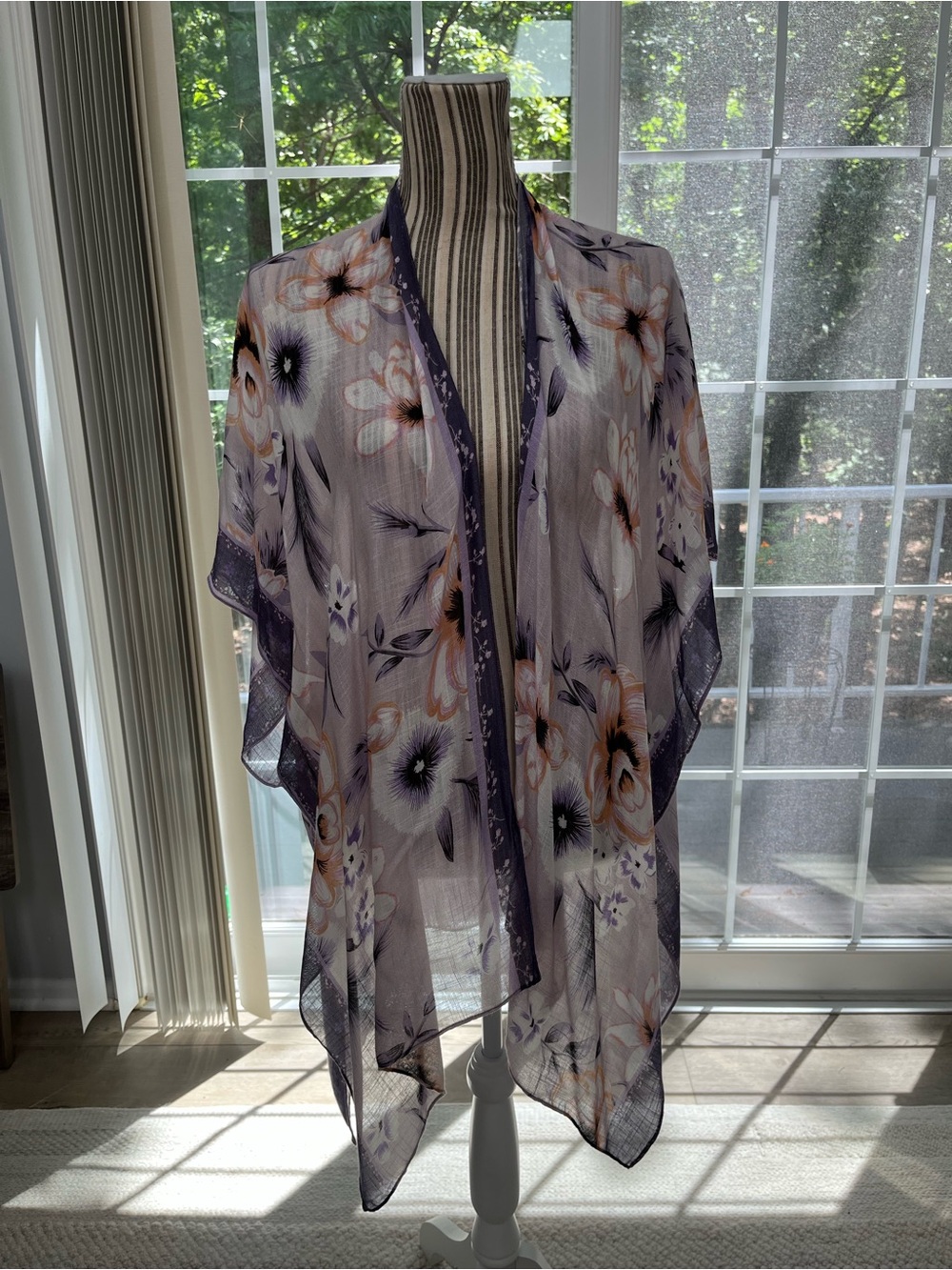 Floral Purple Sheer Wrap Scarf - Lightweight Women's Kimono